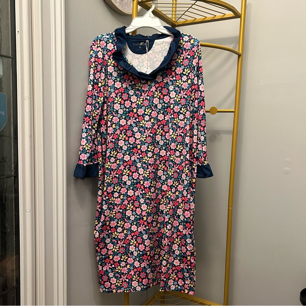 Turtles & Tees girls tennis golf floral long sleeves dress with pockets size XL